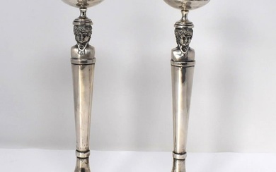 Rare pair of Italian Empire figural silver candlesticks, Angelo Giannotti? circa 1820