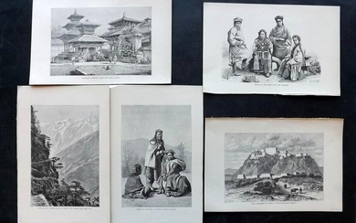 Reclus, Elisee C1880 Lot of 5 Prints. Tibet, Nepal, Bhutan