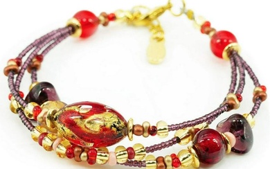 Red & Gold Murano Glass Bead Bracelet