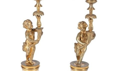 Regency Bronze and Marble Figural Candlesticks