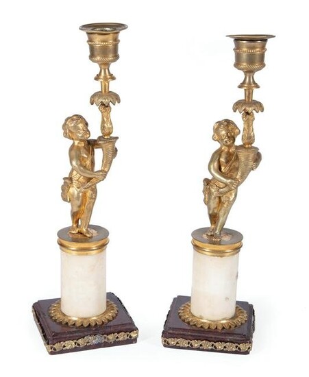 Regency Bronze and Marble Figural Candlesticks