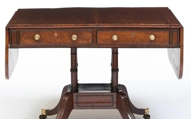 Regency Calamander Inlaid Plum Pudding Mahogany Sofa Table