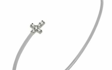 Rhodium Plated 925 Sterling Silver Dainty Bangle with Austrian Crystal Crosses