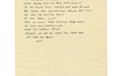 Richard Thompson Partial Handwritten Song Lyrics for 'Let Her Go Down' by Steeleye Span