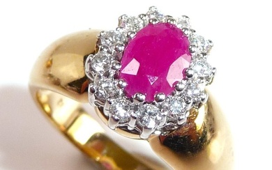 Ring - 14 kt. Yellow gold Diamond (Natural) - Ruby