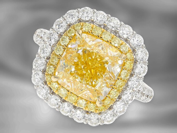 Ring: sehr hochwertiger, ganz spezieller Multifunktionsring/Anhänger mit wertvollem Fancy Diamant von 5ct und reichem Brillantbesatz, neuwertig, GIA-Report