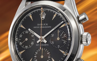 Rolex, Ref. 6234 A very rare and well-preserved stainless steel chronograph wristwatch with glossy black dial, without tachymeter and telemeter scales