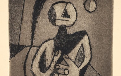 Rufino Tamayo early etching Hombre Contemplando la Luna