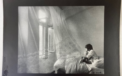 SAUDEK, Jan (b. 1935). Interior w. a young boy seated in bed. N.d. B&w photo....