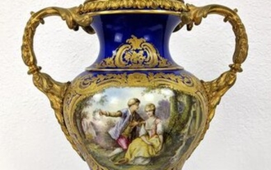 SEVRES French Painted Porcelain Urn. Gilt Bronze Mount.
