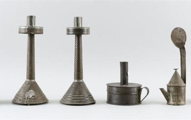 SIX TIN LAMPS Heights from 3" to 9.75".