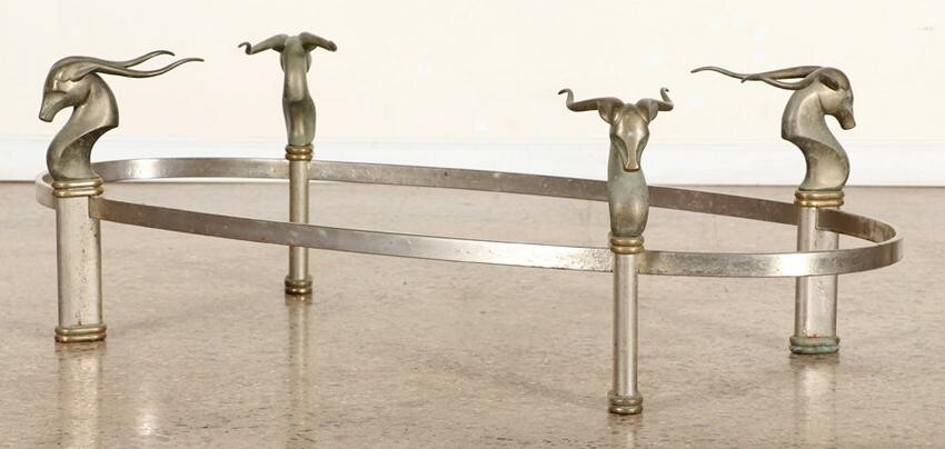 STEEL AND BRONZE COFFEE TABLE WITH GAZELLE HEADS