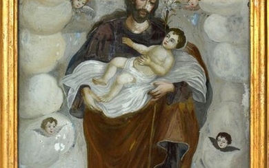 Saint Jospeh et le Christ enfant Fixé sous-verre...