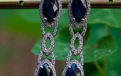 Sapphire diamond earrings - 18 kt. White gold - Earrings - 4.23 ct Sapphire - Diamonds, 0.77ct Diamonds D VVS - AIG Certificate