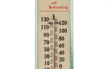 Scarce vintage wooden Coca-Cola Advertising Thermometer, 21" L x 5" W, marked "T.B. Thermometer Co.