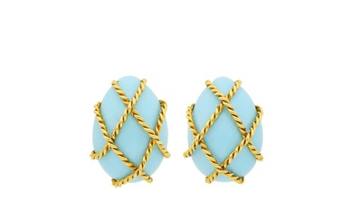 Seaman Schepps Pair of Gold and Turquoise Earclips