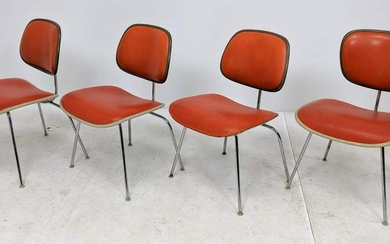 Set 4 HERMAN MILLER Side Chairs. Orange vinyl upholster