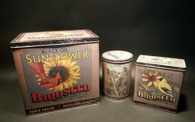 Set of 3 Advertising Tin Box Sunflower Bird Seed