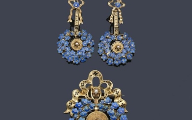 Set of brooch and earrings, 19th century in 18K yellow