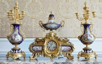 Sevres Mantle Clock Garniture