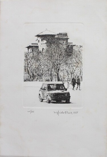 Sigfrido Oliva SENZA TITOLO incisione, cm 14,5x10,5 su foglio cm 28x19 firma...