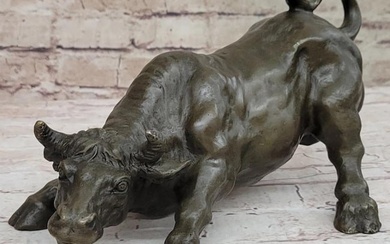 Signed Original Fierce Bull Bronze Sculpture - 5.5" x 11"