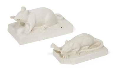Sir Eduardo Paolozzi CBE RA, Scottish 1924-2005- Rat and Mouse; two plaster cast sculptures with twine whiskers, 9.4 x 4.9 x 4.2cm and 12.7 x 7.2 x 6.4cm (2) (ARR)