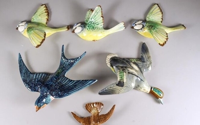 Six Beswick Pottery Bird Wall Plaques - swallow, model...