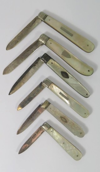 Six Georgian and later Silver and Mother of Pearl Fruit Kniv...
