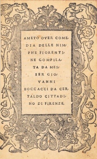 [Sixteenth-century book]. BOCCACE. Ameto over comedia delle nimphe fiorentine [In colophon] Venetia, per Nicolo Zopino e Vicentio Compagno, 1524. In-8, 95 f. (signed A-L 8, M 7 (of 8)), 18th century marbled tan calf, 5-ribbed spine, garnet-red...