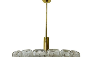 Small Circular German Mid-Century Modern Ice Glass Chandelier / Pendant, 1970s
