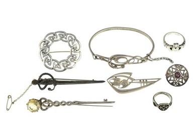 Small selection of white metal jewellery, some by Ola Gorie