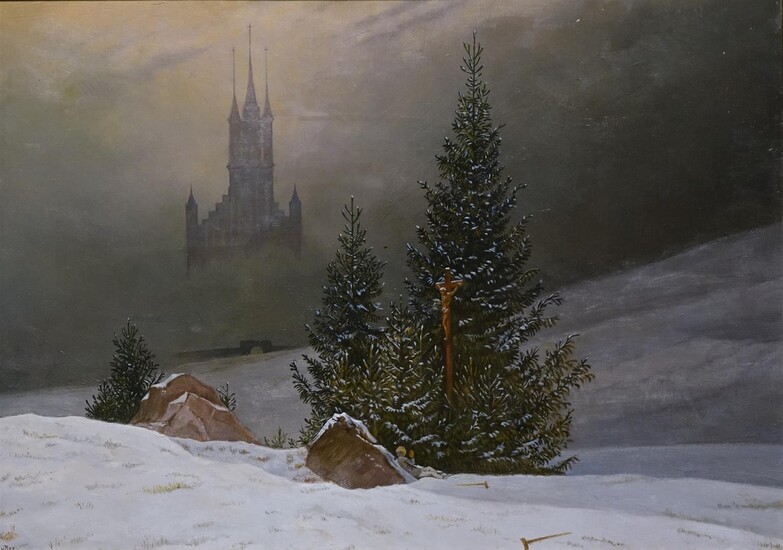 (-), Sneeuwlandschap, naar Caspar David Friedrich, gesigneerd l.o....
