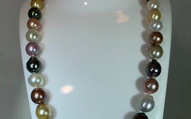 Southsea Golden - Natural multicolors Ø 10,3x13,85mm - 925 Freshwater pearls, Silver, Tahitian pearls - Necklace