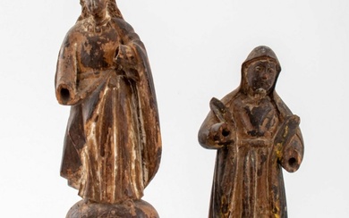 Spanish Colonial Carved Wood Santo Figures, 2