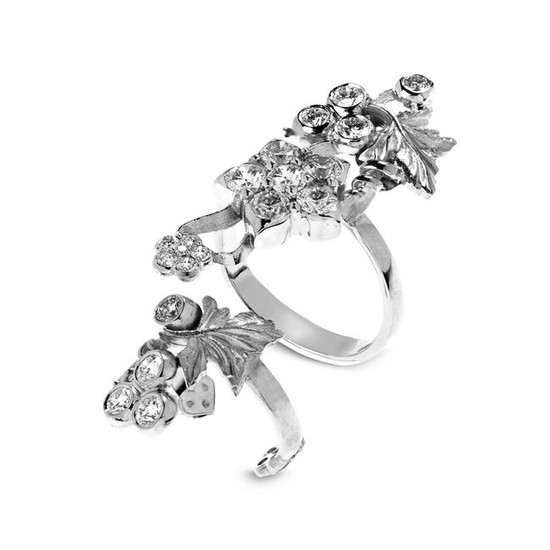 Stambolian Two Piece White Gold and Diamond Flower Ring