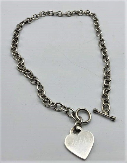 Sterling Silver Link Necklace with Heart Pendant Ashley