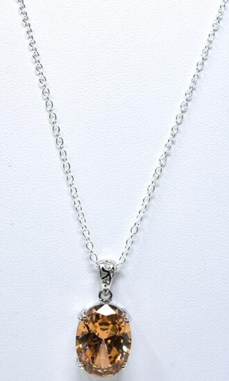 Sterling Silver Necklace w Faux Cognac Diamond