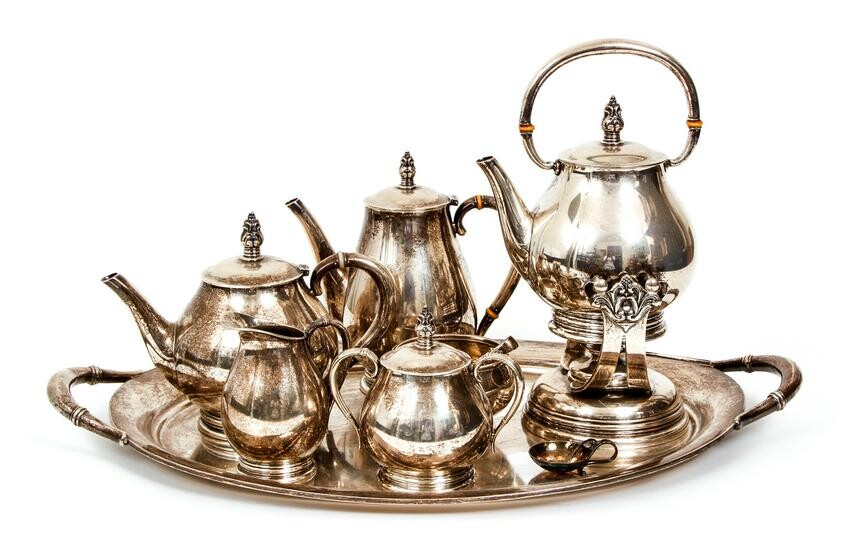Sterling Silver Royal Danish Tea Set and Tray