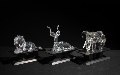 Swarovski Crystal 'Inspiration Africa' Trilogy: Elephant, Kudu, and Lion, 1993-1995