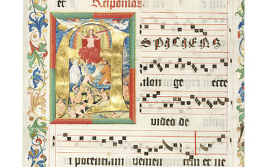 THE LAST JUDGEMENT, historiated initial 'A' on a leaf from an Antiphonal on vellum illuminated by Nikolaus Bertschi [Augsburg, first quarter 16th century]