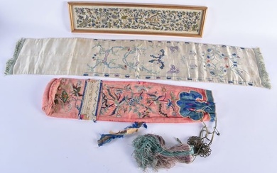 THREE EARLY 20TH CENTURY CHINESE SILK EMBROIDERY Late Qing/Republic. Largest 60 cm long. (3)