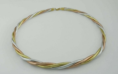 TRI COLOR ROPE TWIST 14KT GOLD ITALIAN CHOKER NECKLACE