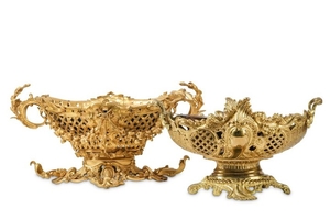 TWO LATE 19TH CENTURY FRENCH GILT BRONZE JARDINIERES IN
