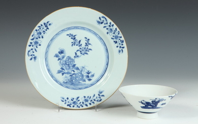 TWO PIECES ASIAN BLUE AND WHITE PORCELAIN PLATE AND BOWL...