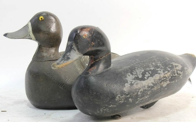 TWO VINTAGE WOOD CARVED DUCK DECOYS