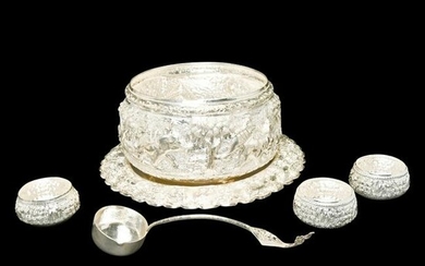 Thai Sterling Silver Punch Bowl Set.