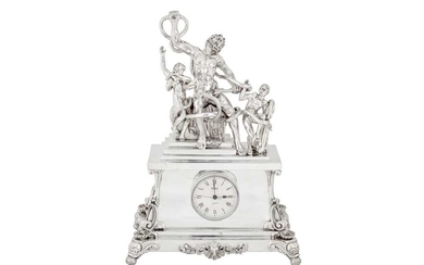 The Laocoön – A late 20th century Spanish 915 standard silver mantle clock, circa 1980