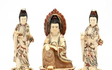 Three Carved and Painted Bone Buddhist Sculptures