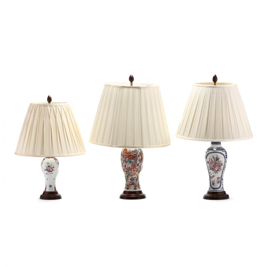 Three Chinese Export Porcelain Lamps